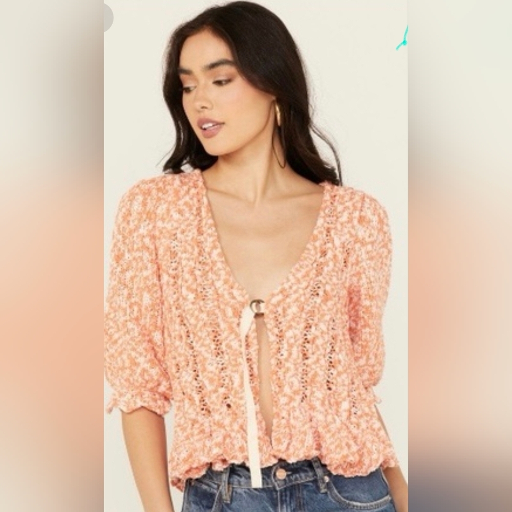 Free People Orange Knit Yesterday's Cardigan Sweater